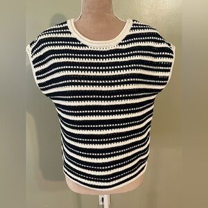 Joie Womens 100% Linen Gold  Tiny Sequins Black and White Striped Knit Top M